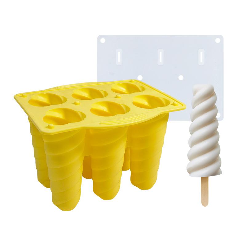 6 Löcher Spirale Eis Silikonform Hausgemachte Kinder Popsicle Maker Sommer Eis Dessert Gelee Eisform gelb