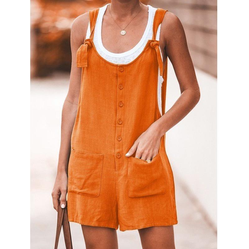 Damen-Overall, Sommer-Trägerhose, Shorts, lässig, locker, ärmellos, Strampler, Overall, Hosenträger, Overalls 4XL orange