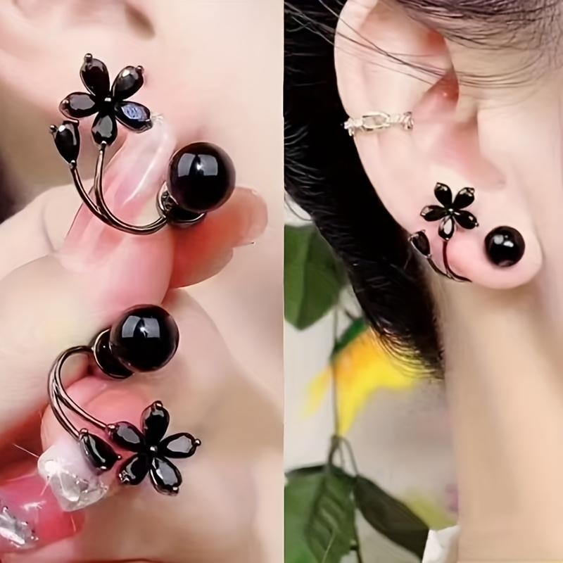 Vintage Schwarze Hyazinthen Ohrstecker mit Strass-Akzenten - Zinklegierung, Ganzjahres-Modeschmuck, Geeignet für den täglichen Gebrauch von Frauen oder für den Urlaub 1pair schwarz