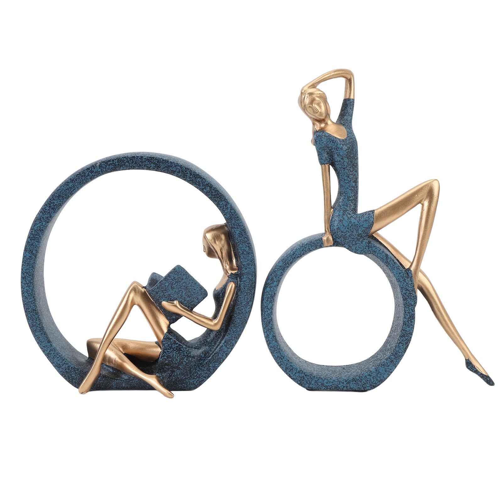 2 STÜCKE Harzfiguren Buchlesen Yoga-Mädchen Moderne Ästhetische Kunst Skulpturen Bücherregal Bücherregal