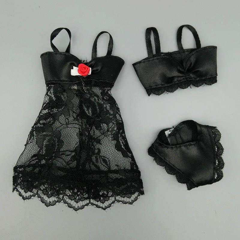 Sexy Pyjamas Spitze Puppenkleidung für Barbie-Puppe Dessous für 1/6 BJD Puppe Kleid + BH + Unterwäsche Kleidung für 1:6 Puppen Kinderspielzeug schwarz