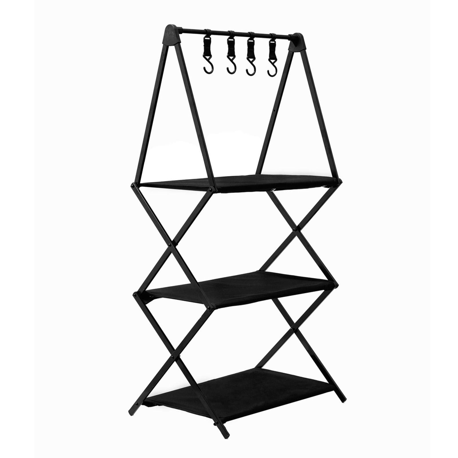 Outdoor Camping 3-Tier Rack Tragbares faltbares Lagerregal aus Aluminiumlegierung mit 4 Haken 3 Tier