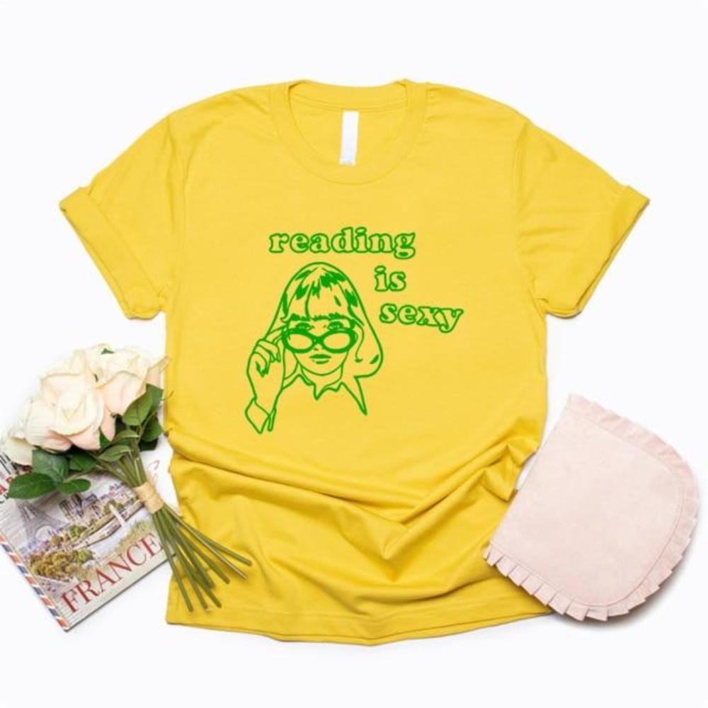 T-Shirt „Reading Is Sexy“ von Gilmore Girls, TV-Show-Shirt, T-Shirt für Buchliebhaber, Grafik-T-Shirts, Damen-T-Shirts, lässige Oberteile S gelb