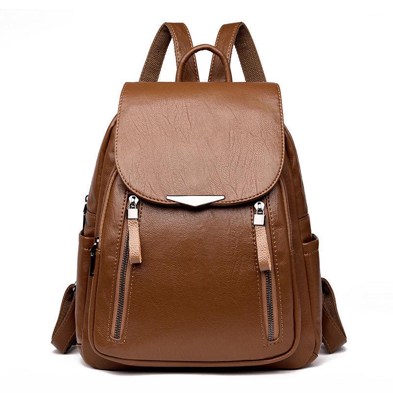 Yogodlns Frauen Leder Rucksäcke Hohe Qualität Weibliche Vintage Rucksack Für Mädchen Schule Tasche Reise Rucksack Damen Sac A Dos Rucksack 25*9*28cm braun