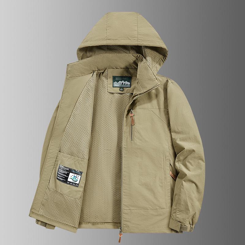 Herren Kapuzen Windjacke - Wasserdicht, Winddicht, Frühling/Herbst Motorrad Arbeitskleidung Trend (Stil 8817) XL khaki