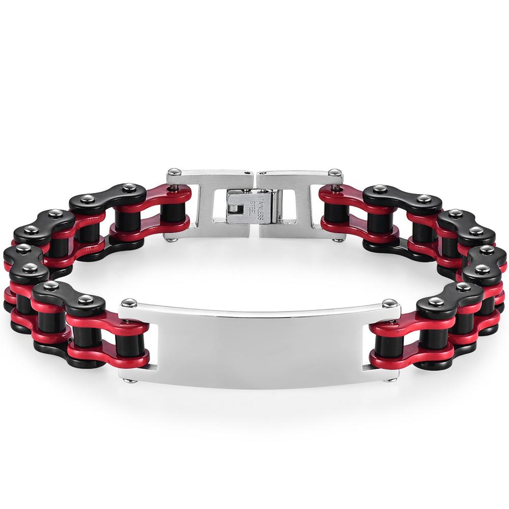 12MM Motorrad Fahrrad Kettenarmband für Herren Edelstahl Fahrrad Glied Design Herren ID Armbänder Punk Rock Schmuck Accessoire 10 Farbe 23CM rot/schwarz