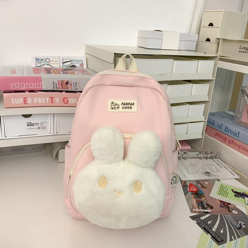 Neuer kleiner Schulrucksack für weibliche College-Studentinnen Einfarbiger Hasen-Rucksack Japanischer Stil Ins-Stil Niedliches Mädchen Niedlicher junger Mädchen-Rucksack