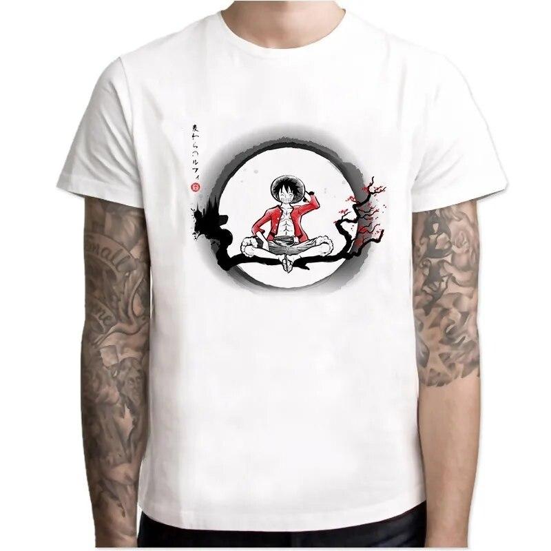 One Piece T-Shirt Japanisches Anime Shirt Herren T-Shirt Ruffy T-Shirts Kleidung T-Shirt M weiß