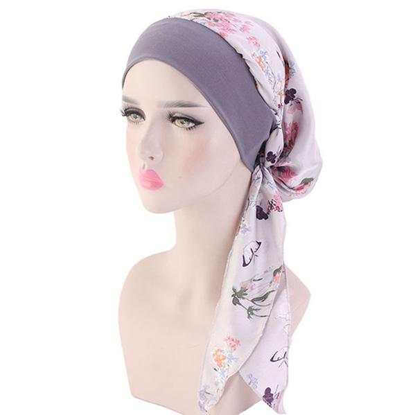 Damen Krebs Hut Chemo Piratenkappe Muslimische Haarausfall Kopfbedeckung Turban Kopftuch Bedruckter Seidenähnlicher Voll-Turban Hut One Size rosa