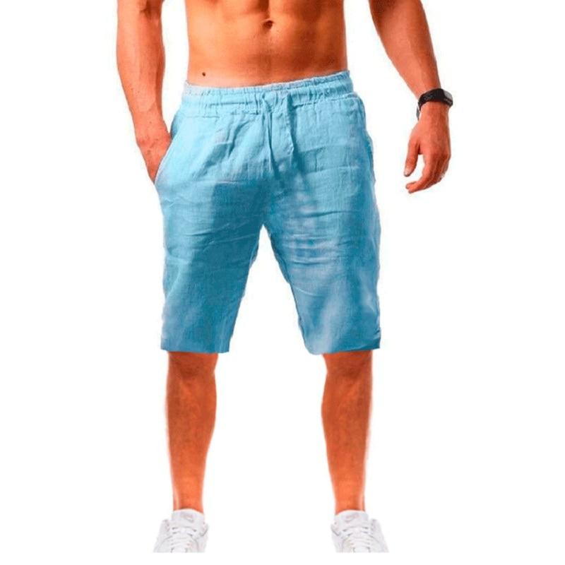 Neue männer Baumwolle Leinen Shorts Hosen Männlichen Sommer Atmungs Einfarbig Leinen Hosen Fitness Streetwear S-3XL S blau