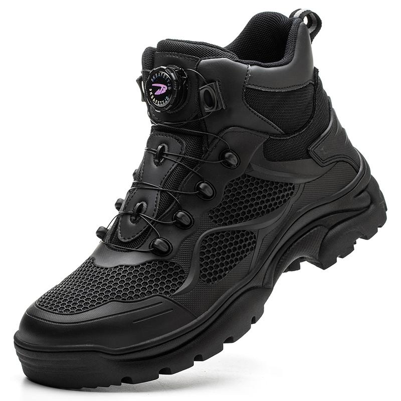 Hochwertige Drehschnalle für Herren für die Arbeit Sicherheitsschuhe mit Stahlkappe Herren Atmungsaktive, unzerstörbare Schuhe Pannensichere Arbeitsstiefel 40 schwarz