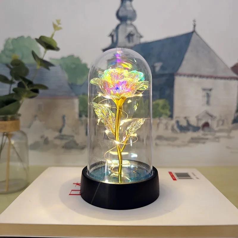 Künstliche Rosenblüten, Valentinstagsgeschenk für die Freundin, ewige Rose, LED-Licht, Folienblume, Hochzeitsdekor, Weihnachtsgeschenke Warm light gelb