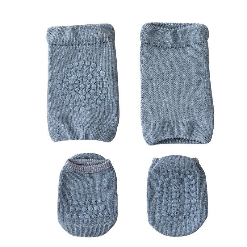 Sommer Baby Knie Pads Socken Set Einfarbig Anti Slip Socken Kniescheibe Kind Krabbeln Sicherheit Boden Socken Knie Schutz für mädchen Jungen M(1-3Years) blau