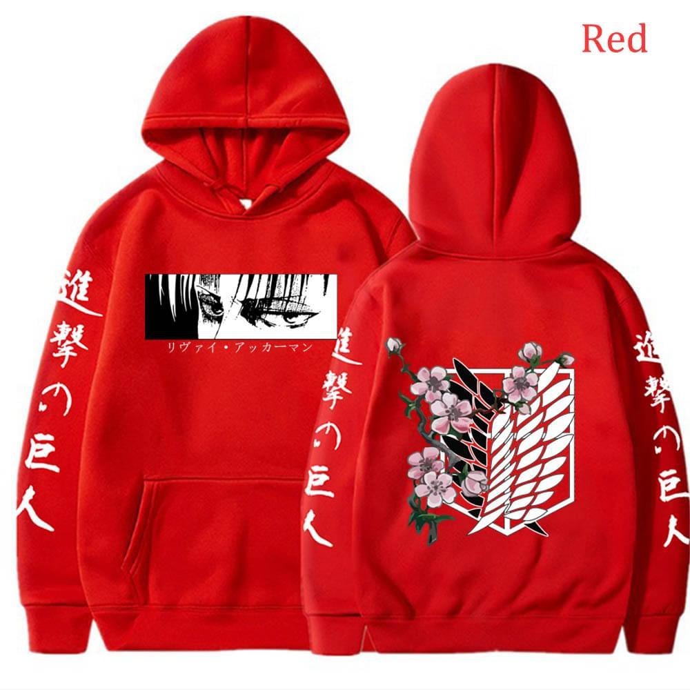 Japanischer Anime Attack on Titan Hoodie AOT Grafik bedrucktes Kapuzenpullover Streetwear Harajuku Style Unisex Streetwear 4XL red
