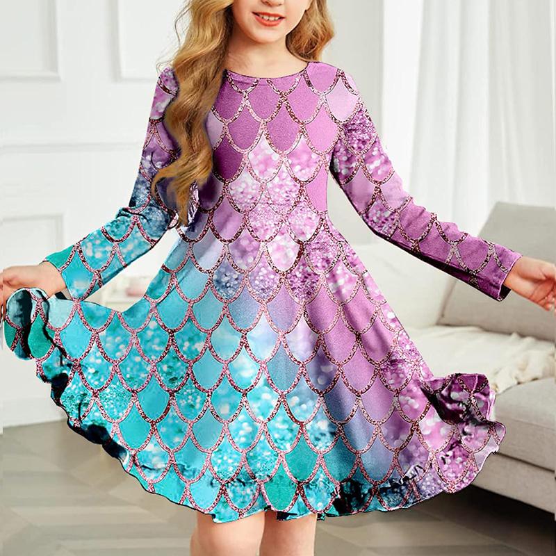 Frühling Mädchen Casual 3D Blühende Kirschblüten Drucken Rundhals Langarm Kleid Kind Prinzessin Kleid 110 grün