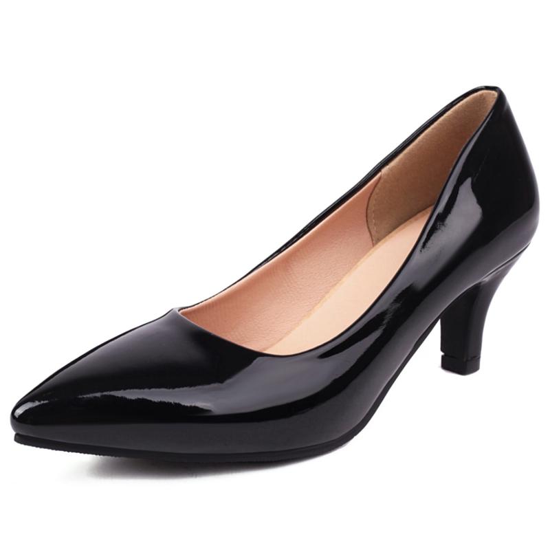 Mode Mode Medium Heels Schuhe Damen Pumps Große Größe frauen High Heels Rot Weiß Schwarz Weiß Party Büro Hochzeit Schuhe weibliche 45 schwarz