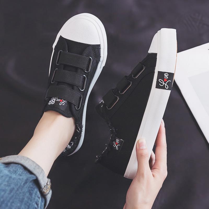 Klettverschluss Studenten Canvas Schuhe Damen Schuhe Stoffschuhe Vielseitig Atmungsaktiv Bettler Board Schuhe 40 schwarz