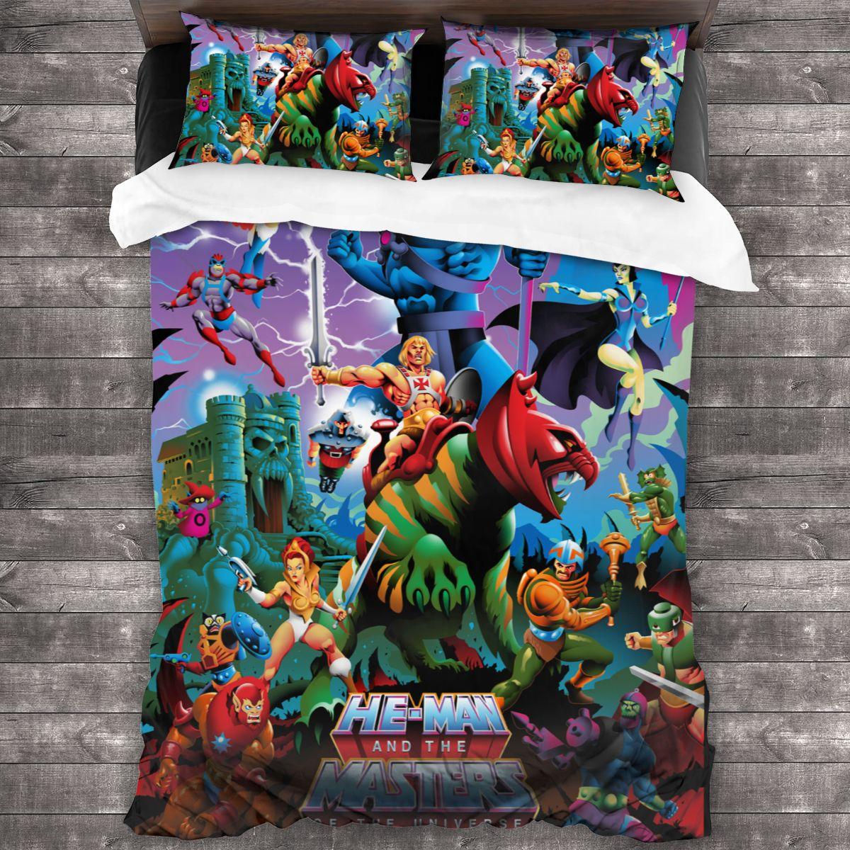 He Man und die Masters of the Universe Bettwäsche-Set für Einzelbetten, 3-teilig, Bettdecken-Set, Colcha Casal, Bettlaken US Twin(172x218cm)