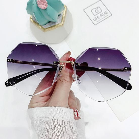 Diamond Cut-Edge-Sonnenbrille für Damen, europäische und amerikanische Metall-Polygon-Randlose Sonnenbrille, Sonnenschutz-Sonnenbrille für den Außenbereich
