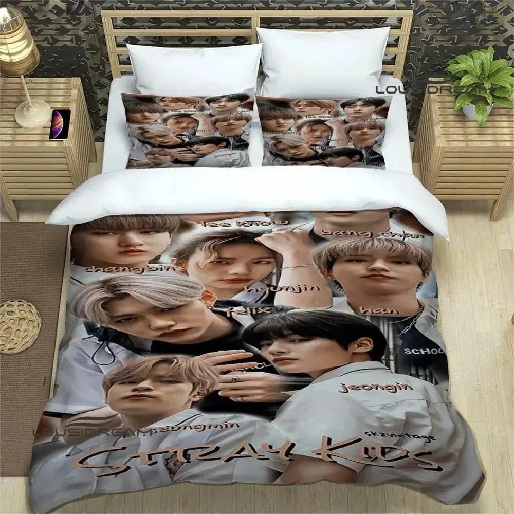 KPOP S-Stray-K-Kids Druck Bettwäsche-Sets Exquisites Bettwaren-Set Bettbezug Bettdecke Bettwäsche-Set Luxuriöses Geburtstagsgeschenk AU Single 140x210cm