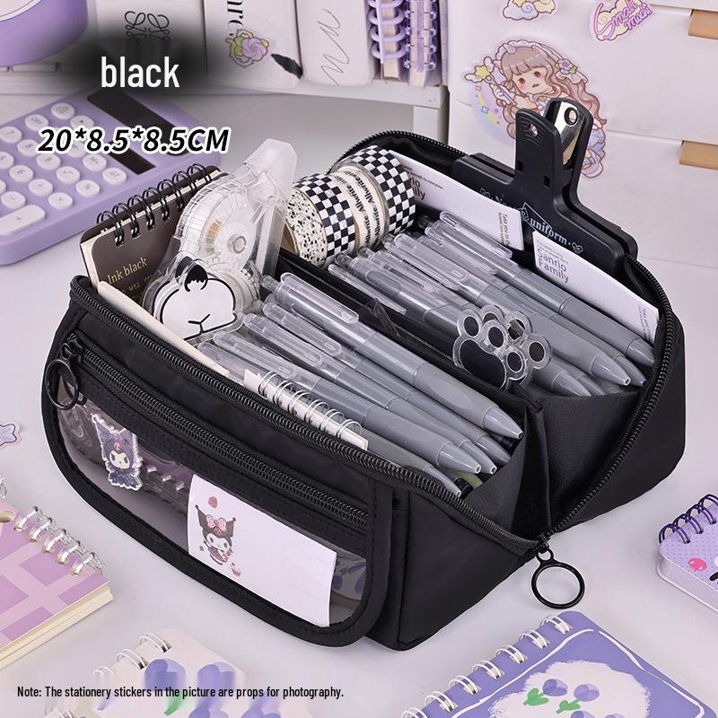 Mädchenhaftes Herz Federmäppchen mit großer Kapazität - Multifunktionale Schreibwarentasche für Grundschulmädchen schwarz