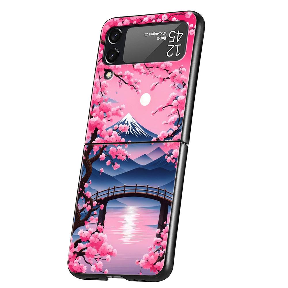 Rosa Frühlingskirschblüten Hartes PC Handyhülle Für Samsung Galaxy Z Flip 5 4 3 Schwarze Hülle Für Galaxy Z Flip 6 Stoßfeste Capas for Z Flip 5 pink