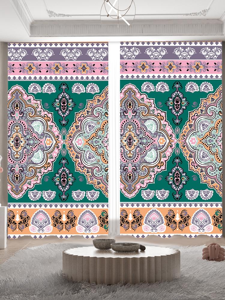 Benutzerdefinierte Afrikanische Böhmische Vorhänge Vintage Minderheitenstil Vorhänge Geometrisch Bedruckte Vorhänge Hotel Wohnzimmer Schlafzimmer Fenster 2x50W100H(CM)&hook white