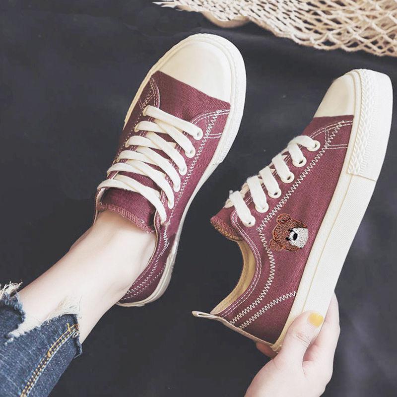 Bär Leinwand Schuhe Weibliche Kleine Weiße Schuhe Atmungsaktive Koreanische Student Schuhe Casual Bord Schuhe Weibliche Flache Schuhe 40 rot