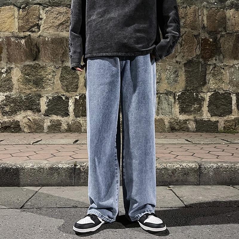 Herren Jeans mit weitem Bein 2024 Y2K Baggy Oversized Denim Hip Hop Streetwear Koreanische Hose Vintage Joggers Trainingshose Kordelzug Jeans für Männer Jogginghose M blau