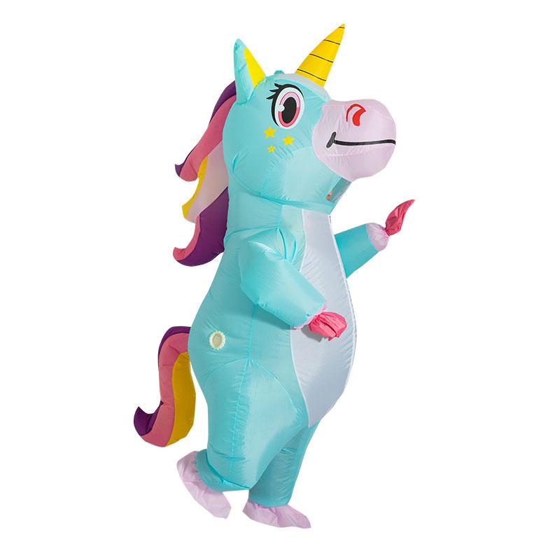 Anime aufblasbares Einhorn Kostüm Rosa Ganzkörper Einhorn Cosplay Kostüme mit Gebläse Lustiges Party Halloween Kostüm für Erwachsene One Size blau