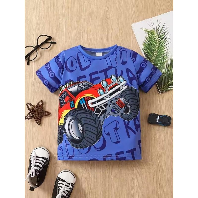 Kinderkleidung Jungen T-Shirt Kurzarm Mädchen T-Shirt 3D Cartoon Truck Print Kinder Sommerkleidung Kinder Jungenkleidung 170