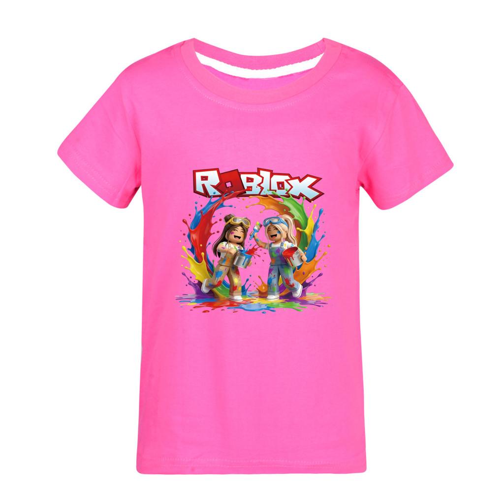 5577 Kinder Freizeit Roblox Print Kurzarm T-Shirt Oberteil 140cm rose rot