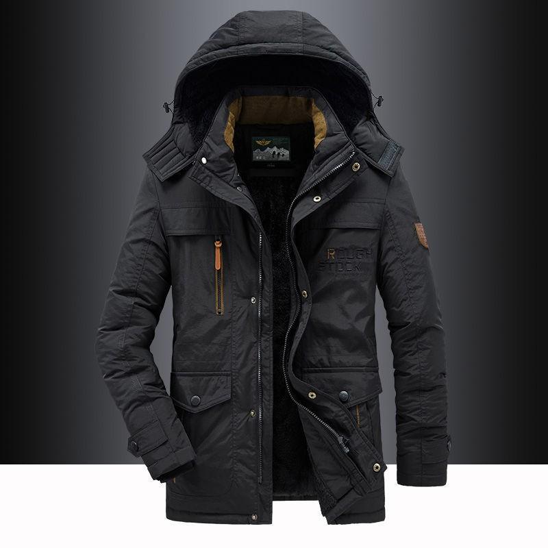 Winter Herren Casual Wattierte Jacke Verdickte Werkzeugjacke Mittleren Alters und Junge Leute Multi-Pocket-Jacke Winddichte Samtwattierte Jacke 5XL schwarz