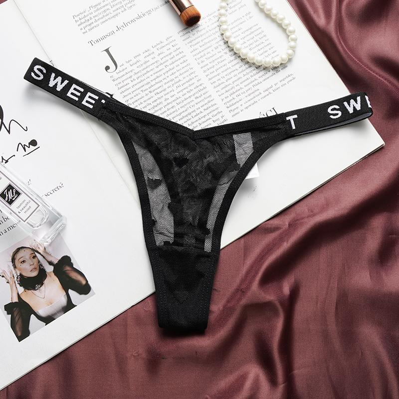 Weiblicher Tanga mit niedriger Taille, sexy Netz-Unterwäsche, Höschen, Damenmode, Sport, bequeme Damen-Höschen, Tanga M schwarz