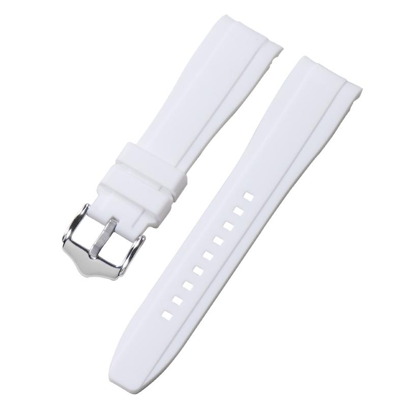 Gebogenes Ende Bogen Gummi Uhrenarmband für Rolex Silikonband für Swatch Universelles Sport Wasserdichtes Armband für Herren Damen 20mm 22mm 22mm weiß