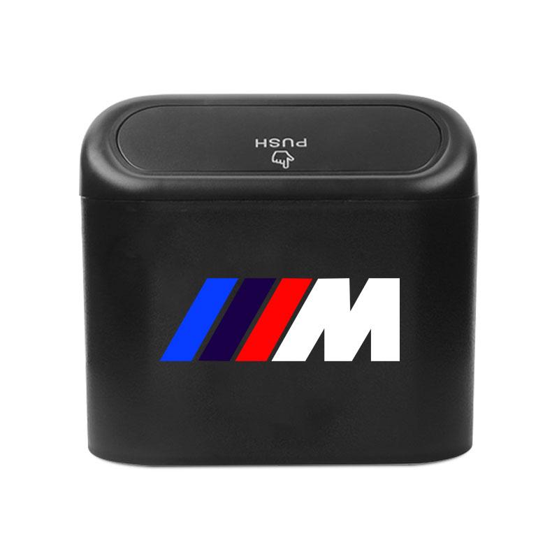 M LOGO Auto Fahrzeug Etui Aufbewahrungsbox Schwarz ABS Quadratisches Drücken Mülleimer Für BMW G01 G02 F22 F23 E46 E93 E39 G26 F01 F02 F06 G32 G20 G29