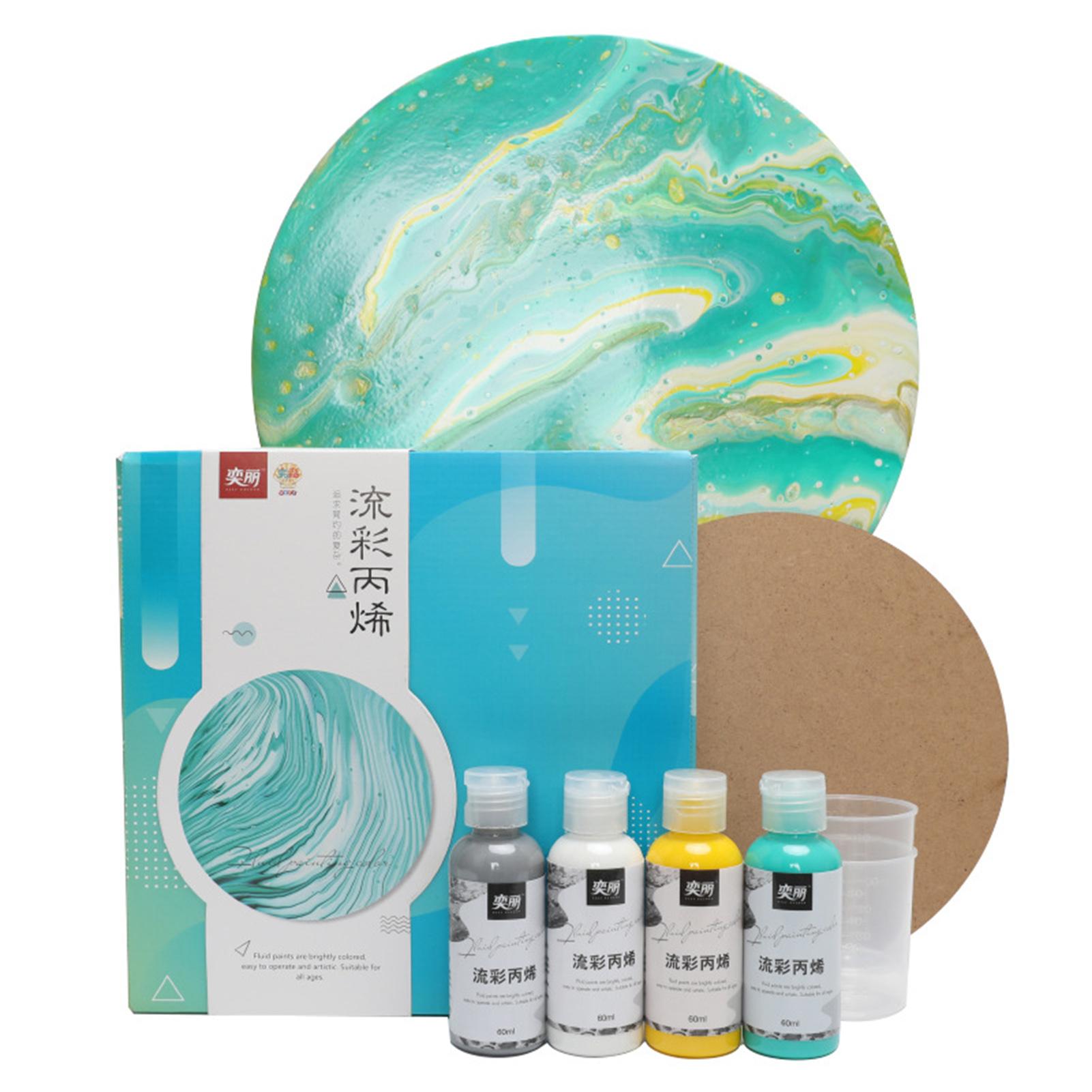 Acryl-Gießfarbe, Set mit 4 Flaschen (2 Unzen 60 ml), Flaschen mit hoher Fließfähigkeit, flüssige Acrylfarbe für Leinwand grün