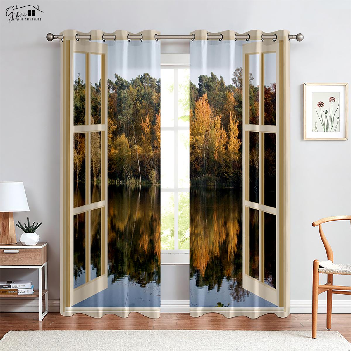 3D-gedruckte Vorhänge für Meereshimmel Vorhänge im mediterranen Stil Geeignet für Schlafzimmer Wohnzimmer Gästezimmer Dekorative Vorhänge W50xH130(CM)x2PCS&Rod pocket gray