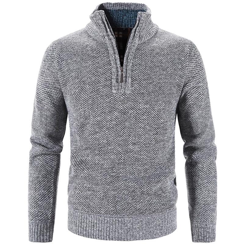 Winter herren Fleece Dicker Pullover Halb Zipper Rollkragen Warme Pullover Qualität Männlich Schlank Gestrickte Wolle Pullover XXXL hellgrau