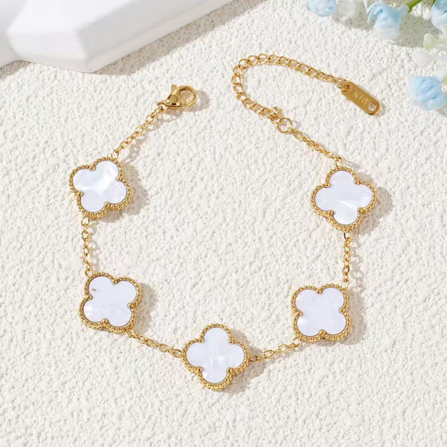 15MM Vierblättriges Kleeblatt Armband - Fünf-Blüten Klassischer Schmuck, 18 Karat Gold, Nicht verblassend
