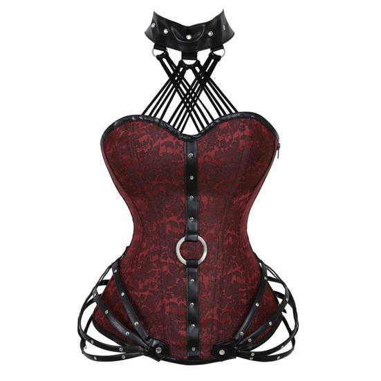 Damen Korsett Sexy 11 Stahlknochen Polyester Taillenformung Shapewear Bodysuit für Party 2XL rot