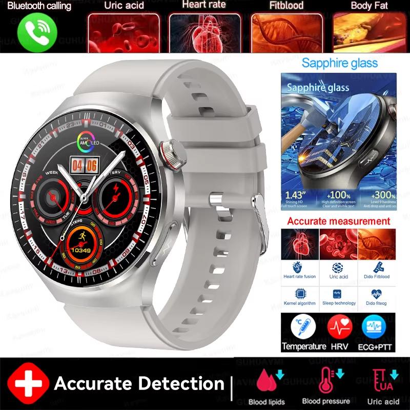 2025 Neue Genaue Blutfett Harnsäure Smartwatch Männer Frauen EKG+PPG Blutdruck Bluetooth Anruf Gesundheit Smartwatch silver-silicone