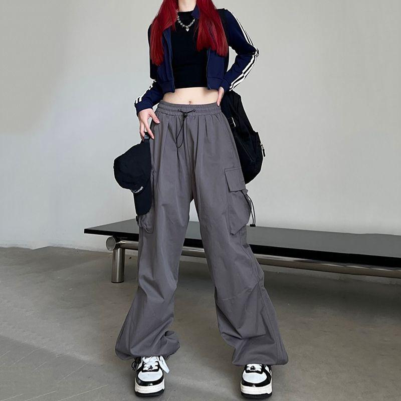Frühling Sommer Casual Cargo frauen Hosen Streetwear Fashion Elastische Taille Baggy Hosen Knöchel Länge Oversize Frauen Hosen XL grau