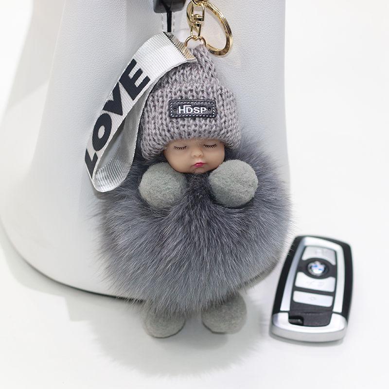 Pompom Schlafender Baby-Schlüsselanhänger, süße, flauschige Plüschpuppe, Schlüsselanhänger für Frauen und Mädchen, Taschen, Schlüsselanhänger, Autos, Schlüsselanhänger, Geschenk, charmante Dekoration