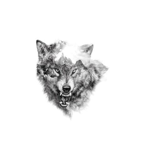 Wolfskopf Tattoo-Aufkleber Wolfsstraße Bedeutung Dominierende Simulation Tiger Fox Muster Wasserdichter Tattoo-Aufkleber Wassertransfer Tattoo 148*210MM