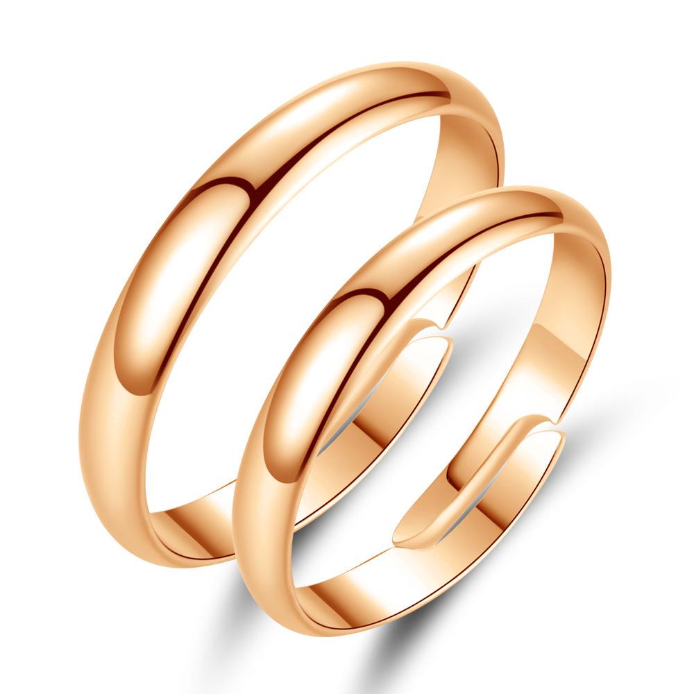 Koreanischer Stil Roségoldplattierte Glatte Partnerringe für Männer und Frauen Adjustable Open Size