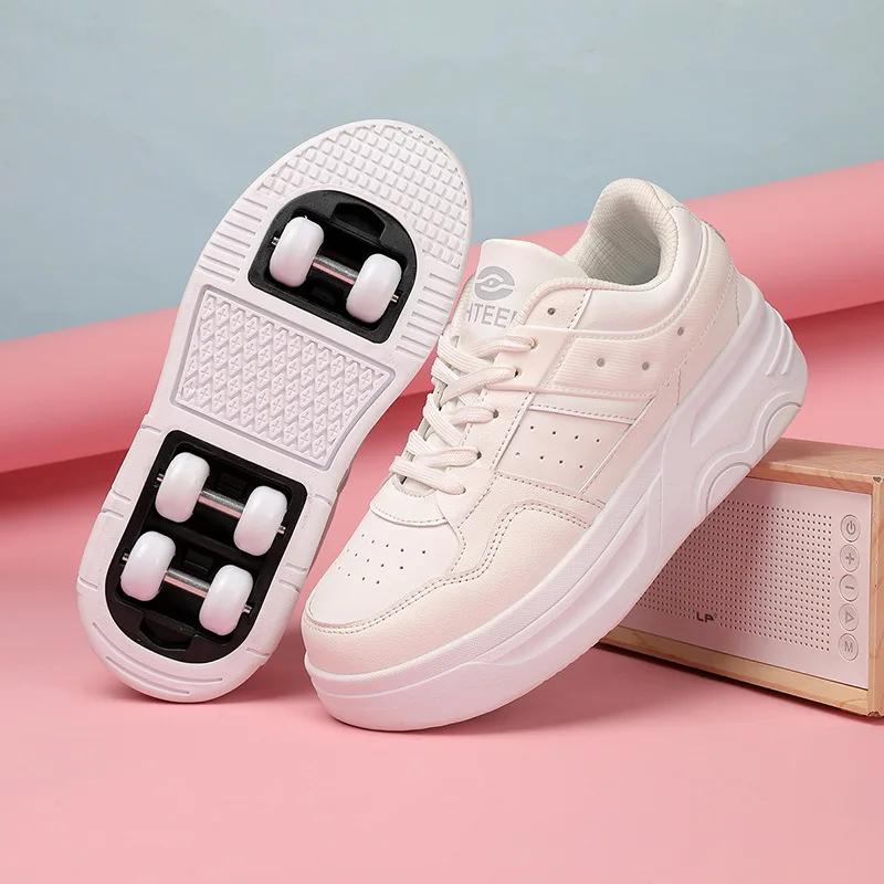 6 Räder Rollschuhe Sneaker mit Rädern Schuhe mit Rollen 2-in-1 Abnehmbare Rollschuhe zum Skaten und Parkour 36