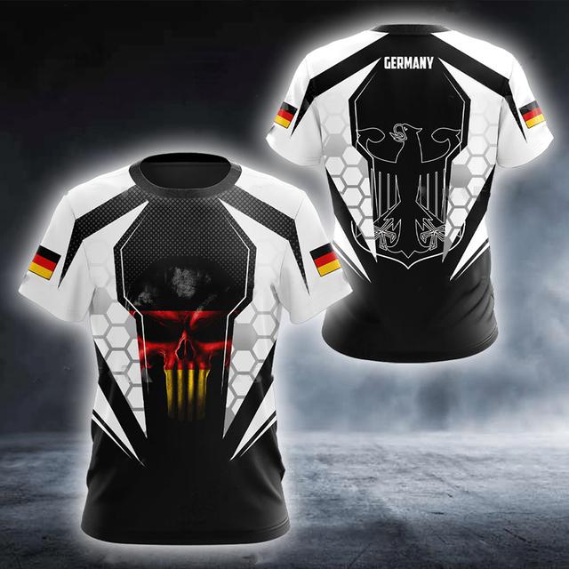 Deutsch T-shirt Männer Schädel Flagge 3d Drucken Tops Mode Veteran Kurzarm Oansatz T-stück Casual Grafik Übergroßen Lose T Shirts M white
