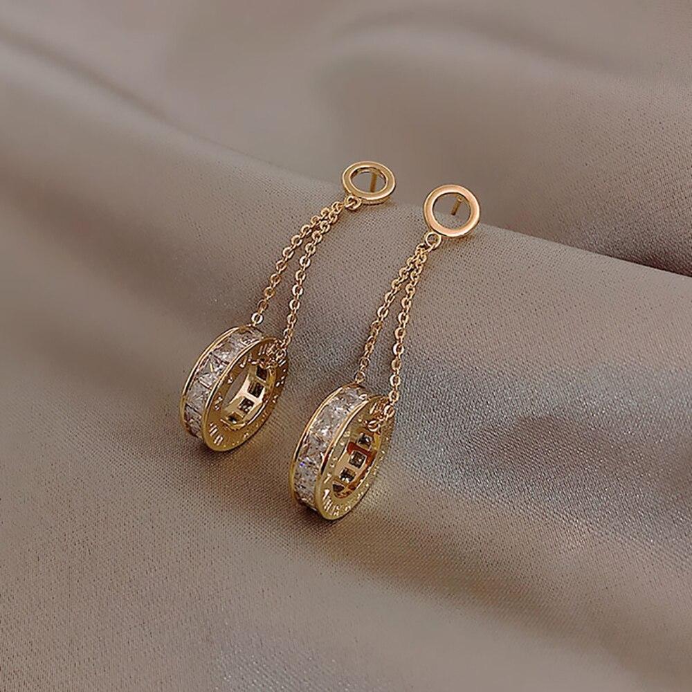 Hohe Design Zirkon Kreis Anhänger Ohrringe Mode Koreanische Frauen Schmuck Party Elegante Tropfen Ohrringe Halloween Ohrringe gold