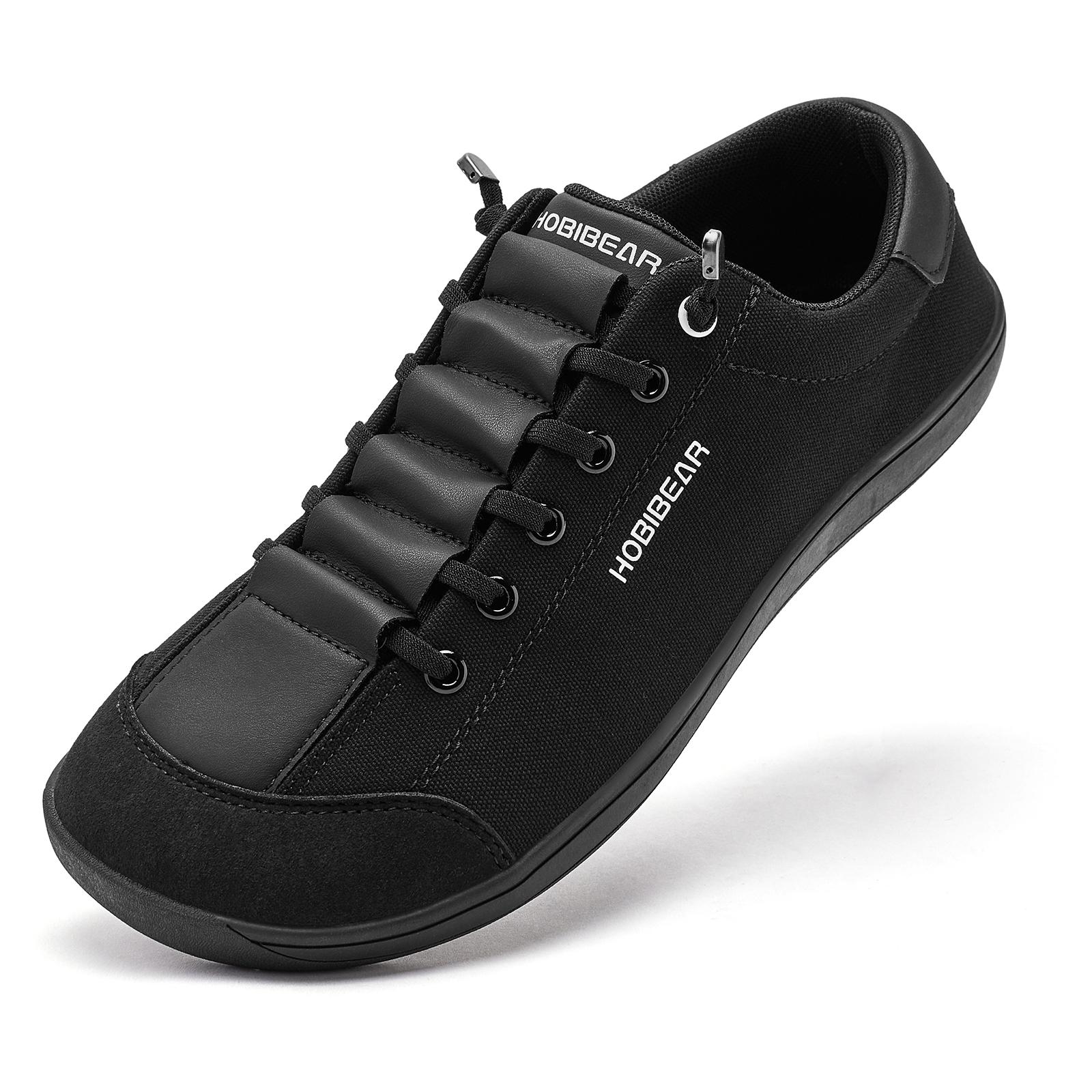 HOBIBEAR Weite Zehenpartie Barfußschuhe für Unisex Minimalistische Kunstleder-Sneaker Leichte Verstellbare Slip-On Laufschuhe 44 black